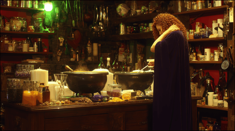 Stylised lab with jars and steaming cauldrons, evoking formulation and labelling decisions in BPOM registration.