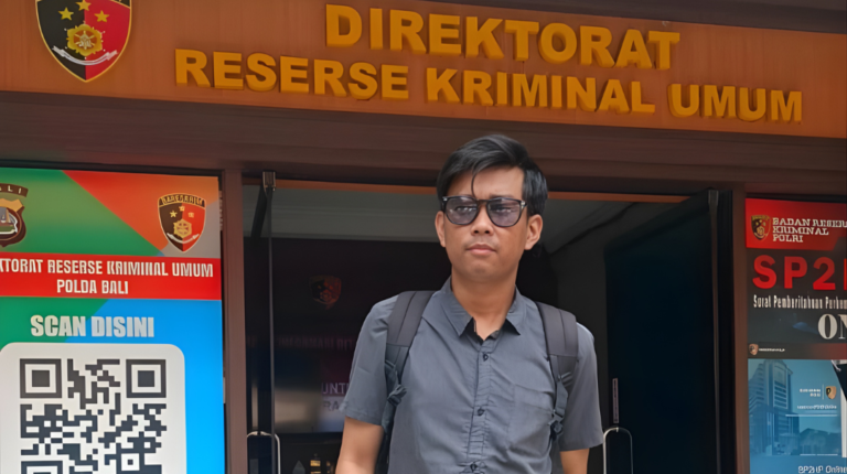 TraceWorthy legal assistant Rizal at Bali police station after reporting high interest lending scams in Indonesia.