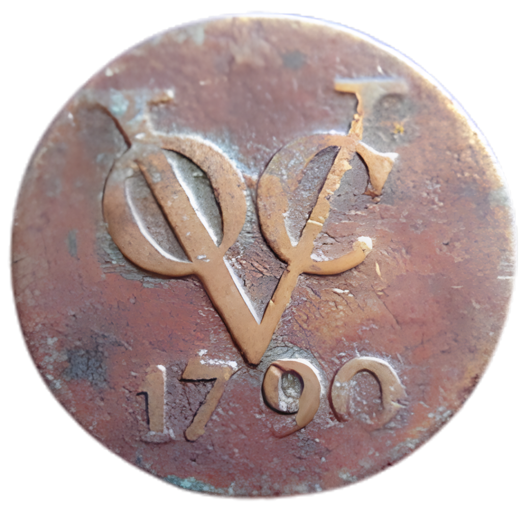  Copper VOC duit of 1790 showing the interlaced monogram of the Dutch East India Company above the date