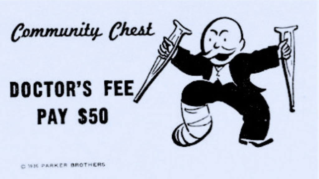 Doctor's fee game card standing for the mounting costs a founder faces in a financial crisis