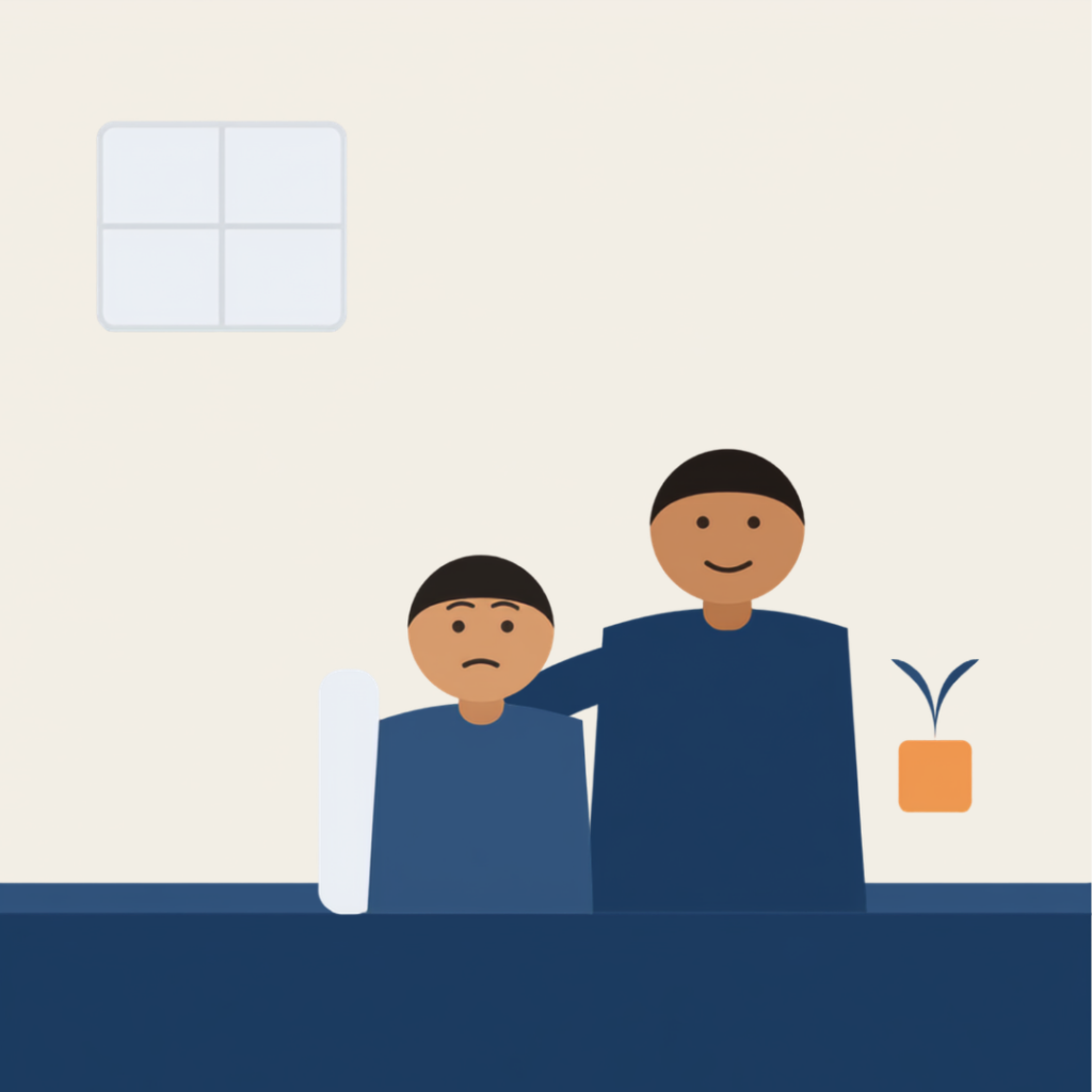 A colleague supporting a worried co-worker at a desk