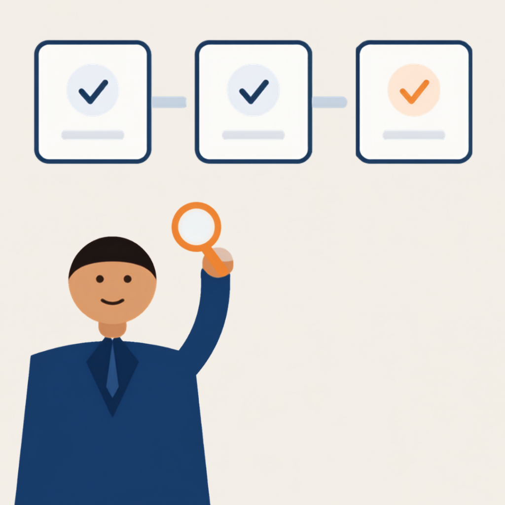 An adviser reviewing a three-step financial-controls checklist
