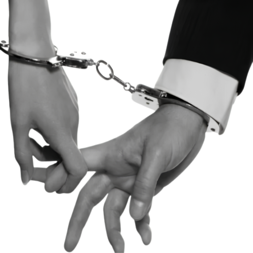 Two hands held together by a handcuff, illustrating how marriage makes a couple's property joint under Indonesian law until an agreement separates it.