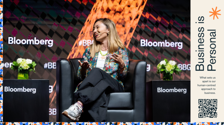Tessa Wijaya, co-founder of Xendit, speaking at a Bloomberg event on a TraceWorthy Business is Personal panel, illustrating how a woman-led business is made bankable in Indonesia.