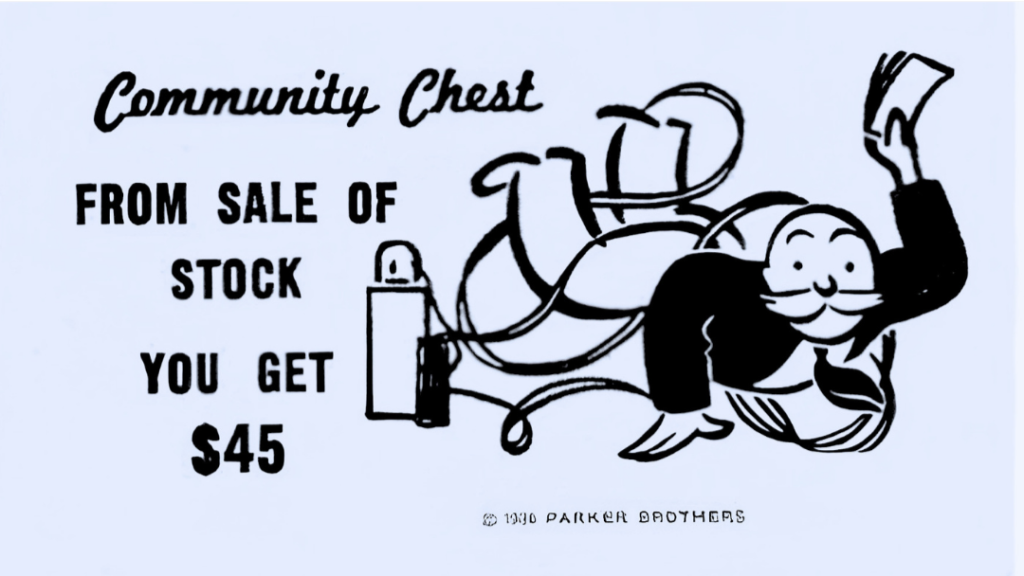 Game card reading sale of stock proceeds, standing for money missing from the company account