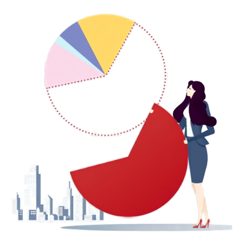 A founder standing with a large slice of the equity pie, representing a founder stake funded from the outset under reverse vesting.